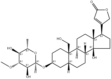 3β-[(3-O-メチル-6-デオキシ-α-L-グルコピラノシル)オキシ]-14,19-ジヒドロキシ-5β-カルダ-20(22)-エノリド 化学構造式