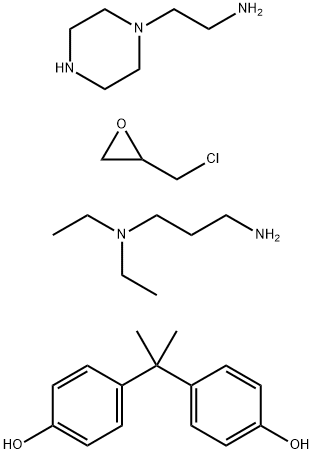 Phenol, 4,4-(1-methylethylidene)bis-, polymer with (chloromethyl)oxirane, N,N-diethyl-1,3-propanediamine and 1-piperazineethanamine Struktur