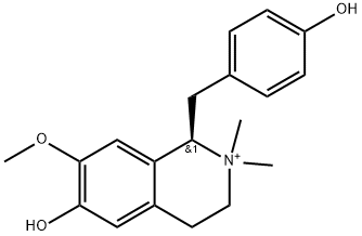 1,2,3,4-テトラヒドロ-6-ヒドロキシ-1-(4-ヒドロキシベンジル)-7-メトキシ-2,2-ジメチルイソキノリニウム 化学構造式