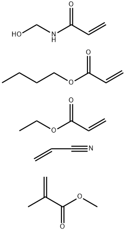 2-Propenoic acid, 2-methyl-, methyl ester, polymer with butyl 2-propenoate, ethyl 2-propenoate, N-(hydroxymethyl)-2-propenamide and 2-propenenitrile Structure