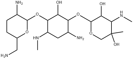4-O-(2,6-Diamino-2,3,4,6-tetradeoxy-α-D-erythro-hexopyranosyl)-6-O-(4-C-methyl-3-methylamino-3-deoxy-β-D-arabino-pentopyranosyl)-N'-methyl-2-deoxy-D-streptamine Struktur