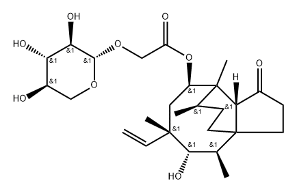 Acetic acid, (β-D-xylopyranosyloxy)-, (3aS,4R,5S,6S,8R,9R,9aR,10R)-6-ethenyldecahydro-5-hydroxy-4,6,9,10-tetramethyl-1-oxo-3a,9-propano-3aH-cyclopentacycloocten-8-yl ester (9CI) Struktur