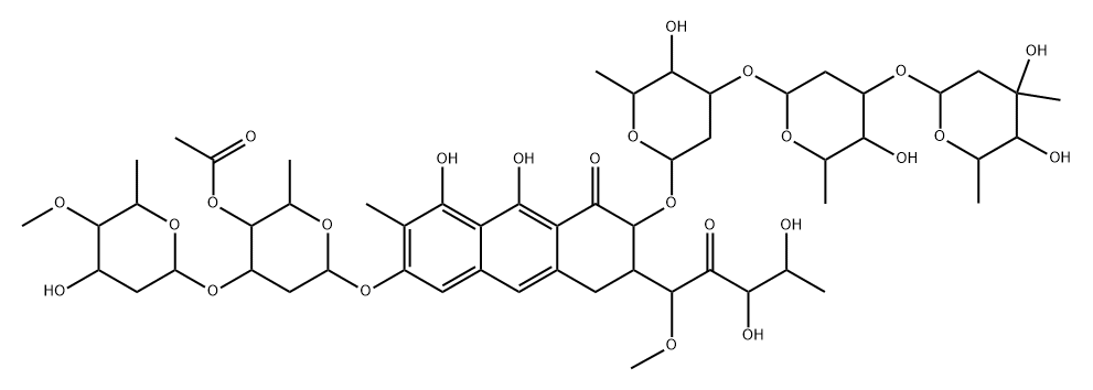 Olivomycin D, 3[b]-O-(2, 6-dideoxy-3-C-methyl-4-O-(2-methyl-1-oxopropyl)-.alpha.-L-arabino- hexopyranosyl)-7-methyl-, reaction product with Whetzelinia sclerotiorum 结构式