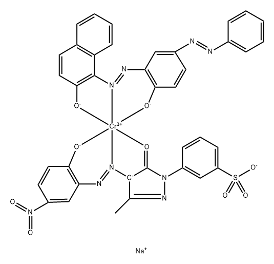 disodium [3-[4,5-dihydro-4-[(2-hydroxy-5-nitrophenyl)azo]-3-methyl-5-oxo-1H-pyrazol-1-yl]benzenesulphonato(3-)][1-[[2-hydroxy-5-(phenylazo)phenyl]azo]-2-naphtholato(2-)]chromate(2-) Structure