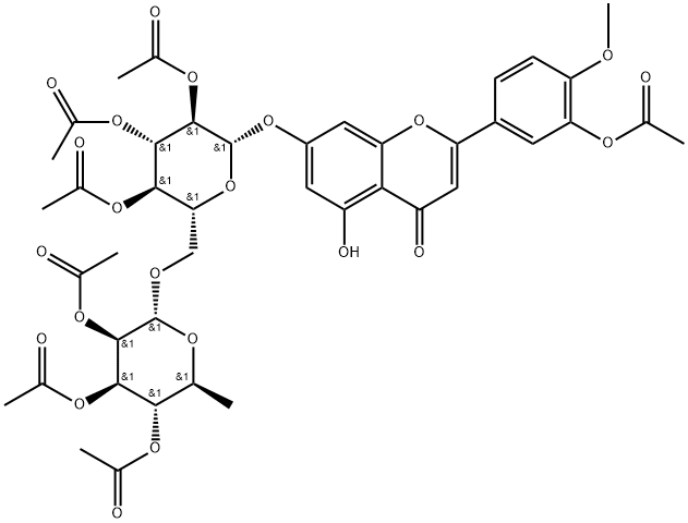 2-[3-(Acetyloxy)-4-Methoxyphenyl]-5-hydroxy-7-[[2,3,4-tri-O-acetyl-6-O-(2,3,4-tri-O-acetyl-6-deoxy-α-L-Mannopyranosyl)-β-D-glucopyranosyl]oxy]-4H-1-benzopyran-4-one Struktur