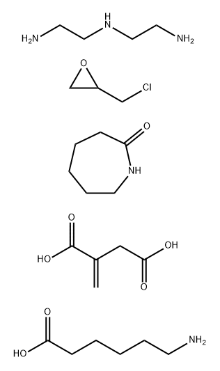 Butanedioic acid, methylene-, polymer with N-(2-aminoethyl)-1,2-ethanediamine, 6-aminohexanoic acid, (chloromethyl)oxirane and hexahydro-2H-azepin-2-one Struktur