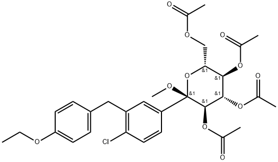 α-D-Glucopyranoside, methyl 1-C-[4-chloro-3-[(4-ethoxyphenyl)methyl]phenyl]-, 2,3,4,6-tetraacetate 结构式