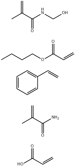2-Propenoic acid, polymer with butyl 2-propenoate, ethenylbenzene, N-(hydroxymethyl)-2-methyl-2-propenamide and 2-methyl-2-propenamide 结构式