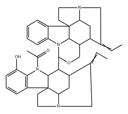 (16α,19E,17'S,19'E)-1'-アセチル-19,19',20,20'-テトラデヒドロ-17,17'-オキシ-12'-ヒドロキシ-1,17'-ビクラン 化学構造式