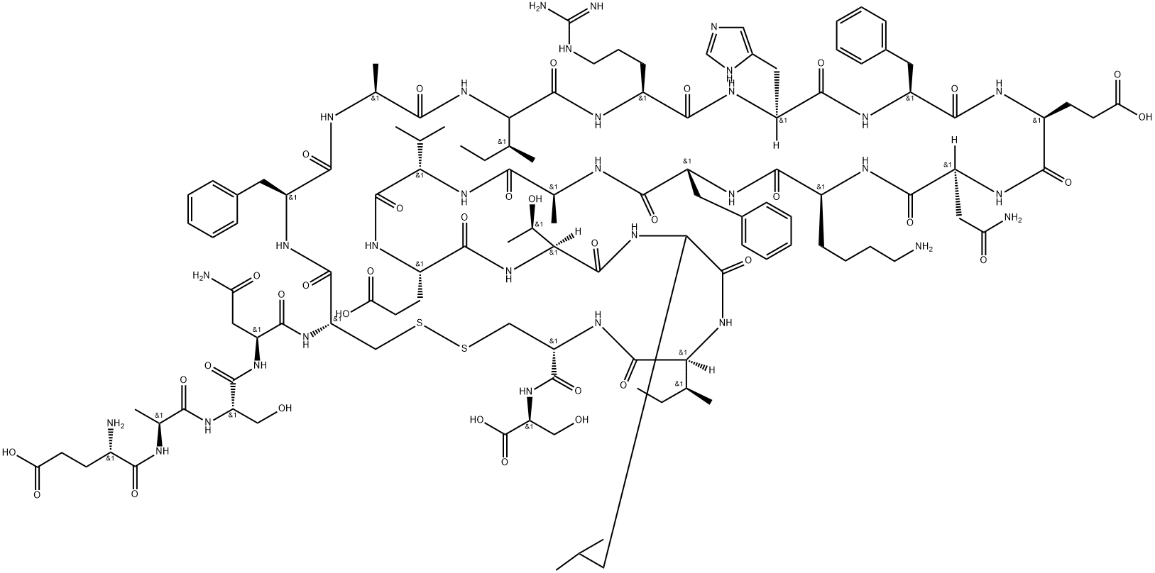 Amyloid Bri Protein (1-23) trifluoroacetate salt H-Glu-Ala-Ser-Asn-Cys-Phe-Ala-Ile-Arg-His-Phe-Glu-Asn-Lys-Phe-Ala-Val-Glu-Thr-Leu-Ile-Cys-Ser-OH trifluoroacetate salt (Disulfide bond) Struktur