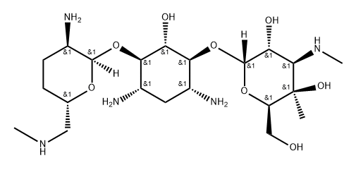 D-Streptamine, O-2-amino-2,3,4,6-tetradeoxy-6-(methylamino)-α-D-erythro-hexopyranosyl-(1→4)-O-[3-deoxy-4-C-methyl-3-(methylamino)-α-D-galactopyranosyl-(1→6)]-2-deoxy- Structure
