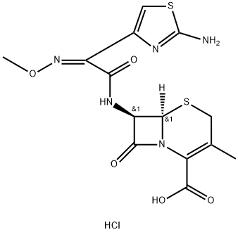 (6R,7R)-7-((Z)-2-(2-aminothiazol-4-yl)-2-(methoxyimino)acetamido)-3-methyl-8-oxo-5-thia-1-azabicyclo[4.2.0]oct-2-ene-2-carboxylic acid hydrochloride 结构式