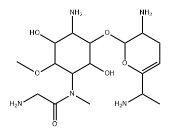4-Amino-1-[(aminoacetyl)methylamino]-3-O-[(2S)-3α-amino-6-[(S)-1-aminoethyl]-3,4-dihydro-2H-pyran-2α-yl]-1,4-dideoxy-6-O-methyl-L-chiro-inositol Structure