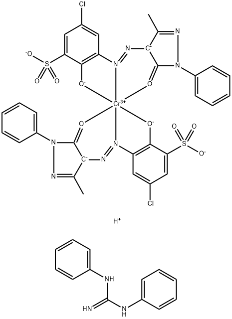 trihydrogen bis[5-chloro-3-[(4,5-dihydro-3-methyl-5-oxo-1-phenyl-1H-pyrazol-4-yl)azo]-2-hydroxybenzenesulphonato(3-)]chromate(3-), compound with N,N'-diphenylguanidine (1:3) Struktur