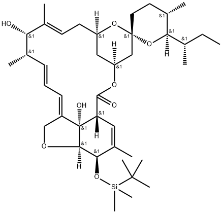 Milbemycin b, 5-O-demethyl-28-deoxy-5-O-[(1,1-dimethylethyl)dimethylsi lyl]-6,28-epoxy-13-hydroxy-25-(1-methylpropyl)-, [6R,13S,25R(S)]-, 73162-96-6, 结构式
