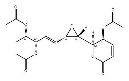 (5S)-5α-アセチルオキシ-6α-[(2S,3S)-3-[(1E,3S,4S)-3,4-ビス(アセチルオキシ)-1-ペンテニル]オキシラン-2-イル]-5,6-ジヒドロ-2H-ピラン-2-オン 化学構造式
