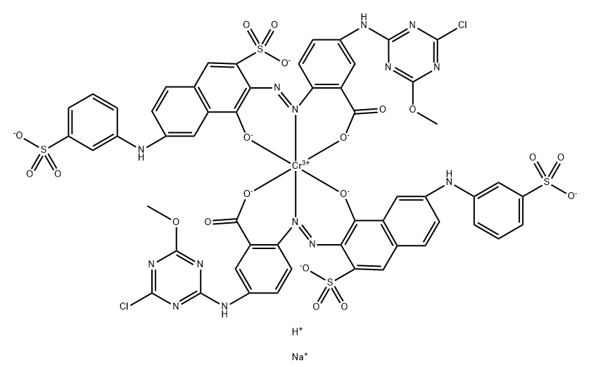 tetrasodium hydrogen bis[5-[(4-chloro-6-methoxy-1,3,5-triazin-2-yl)amino]-2-[[1-hydroxy-3-sulpho-7-(3-sulphoanilino)-2-naphthyl]azo]benzoato(4-)]chromate(5-)|双[5-[(4-氯-6-甲氧基-1,3,5-三嗪-2-基)氨基]-2-[[1-羟基-3-磺基-7-(3-磺基苯氨基)-2-萘基]偶氮]苯甲酸基]合铬酸(5-)四钠氢
