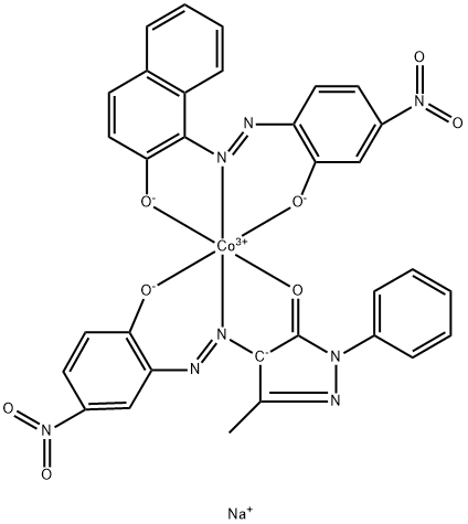 [2,4-二氢-4-[(2-羟基-5-硝基苯基)偶氮]-5-甲基-2-苯基-3H-吡唑-3-氧根合(2-)][1-[(2-羟基-4-硝基苯基)偶氮]-2-萘酚根合(2-)]钴酸(1-)钠, 73507-67-2, 结构式