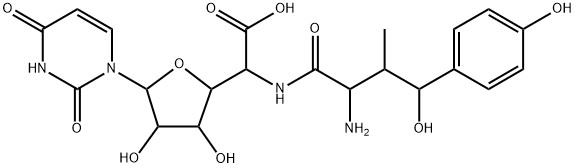 5-[[(2S,3S,4S)-2-アミノ-4-ヒドロキシ-4-(4-ヒドロキシフェニル)-3-メチル-1-オキソブチル]アミノ]-1-(3,4-ジヒドロ-2,4-ジオキソピリミジン-1(2H)-イル)-1,5-ジデオキシ-β-D-アロフラヌロン酸 化学構造式