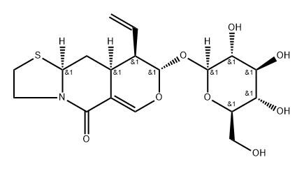 9α-ビニル-8β-(β-D-グルコピラノシルオキシ)-2,3,9,9aβ,10,10aβ-ヘキサヒドロ-5H,8H-ピラノ[4,3-d]チアゾロ[3,2-a]ピリジン-5-オン 化学構造式