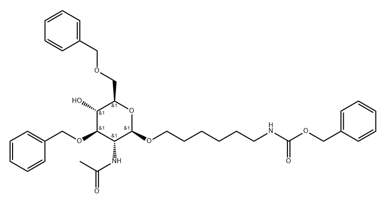 Carbamic acid, 6-2-(acetylamino)-2-deoxy-3,6-bis-O-(phenylmethyl)-.beta.-D-glucopyranosyloxyhexyl-, phenylmethyl ester Struktur