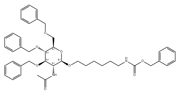 Carbamic acid, 6-2-(acetylamino)-2-deoxy-3,4,6-tris-O-(phenylmethyl)-.beta.-D-glucopyranosyloxyhexyl-, phenylmethyl ester Struktur
