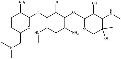 4-O-[2-Amino-6-(dimethylamino)-2,3,4,6-tetradeoxy-α-D-erythro-hexopyranosyl]-6-O-[4-C-methyl-3-(methylamino)-3-deoxy-β-L-arabino-pentopyranosyl]-N'-methyl-2-deoxy-D-streptamine Structure