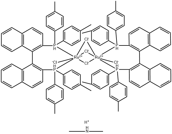 Dimethylammoniumdichlorotri(mu-chloro)bis[(R)-(+)-2,2'-bis(di-p-tolylphosphino)-1,1'-binaphthyl]diruthenate(II) Struktur