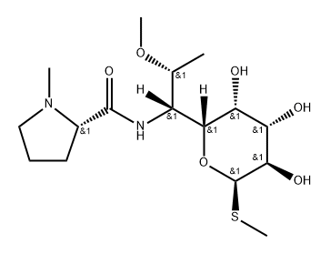 1,6,8-トリデオキシ-7-O-メチル-6-[[(2S)-1-メチル-2-ピロリジニル]カルボニルアミノ]-1-メチルチオ-α-D-erythro-D-galacto-オクトピラノース 化学構造式