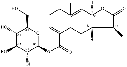 β-D-Glucopyranose, 1-[(3S,3aS,6Z,10E,11aS)-2,3,3a,4,5,8,9,11a-octahydro-3,10-dimethyl-2-oxocyclodeca[b]furan-6-carboxylate] Structure