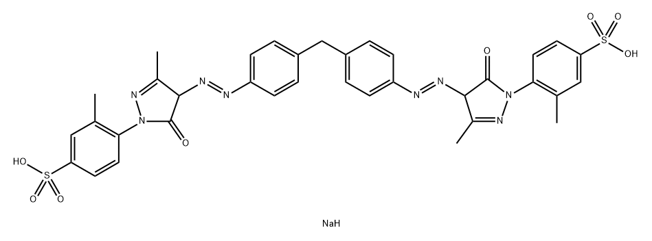 Benzenesulfonic acid, 4,4'-[methylenebis[4,1-phenyleneazo( 4,5-dihydro-3-methyl-5-oxo-1H-pyrazole -4,1-diyl)]]bis[3-methyl-, disodium salt Struktur