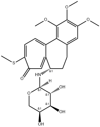 (S)-7-[(α-L-アラビノピラノシル)アミノ]-6,7-ジヒドロ-1,2,3-トリメトキシ-10-(メチルチオ)ベンゾ[a]ヘプタレン-9(5H)-オン 化学構造式