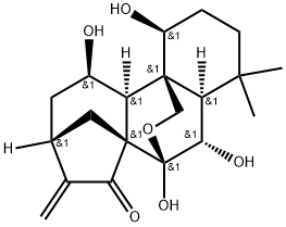 7α,20-エポキシ-1α,6β,7,11α-テトラヒドロキシカウラ-16-エン-15-オン 化学構造式
