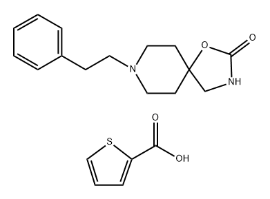 8-(2-フェニルエチル)-2-オキソ-1-オキサ-8-アゾニア-3-アザスピロ[4.5]デカン·2-チオフェンカルボキシラート 化学構造式