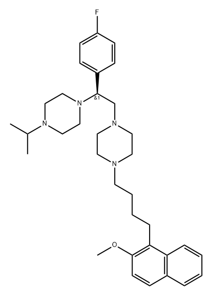 Piperazine, 1-[(1S)-1-(4-fluorophenyl)-2-[4-[4-(2-methoxy-1-naphthalenyl)butyl]-1-piperazinyl]ethyl]hexahydro-4-(1-methylethyl)- Structure