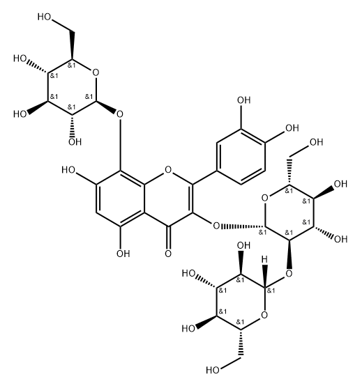 4H-1-Benzopyran-4-one, 2-(3,4-dihydroxyphenyl)-3-[(2-O-β-D-glucopyranosyl-β-D-glucopyranosyl)oxy]-8-(β-D-glucopyranosyloxy)-5,7-dihydroxy-|棉花皮素-3-槐二糖-8-葡萄糖苷