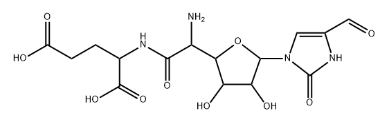 N-[2-[(2R)-5α-(4-ホルミル-2,3-ジヒドロ-2-オキソ-1H-イミダゾール-1-イル)テトラヒドロ-3β,4β-ジヒドロキシフラン-2α-イル]-L-グリシル]-L-グルタミン酸 化学構造式