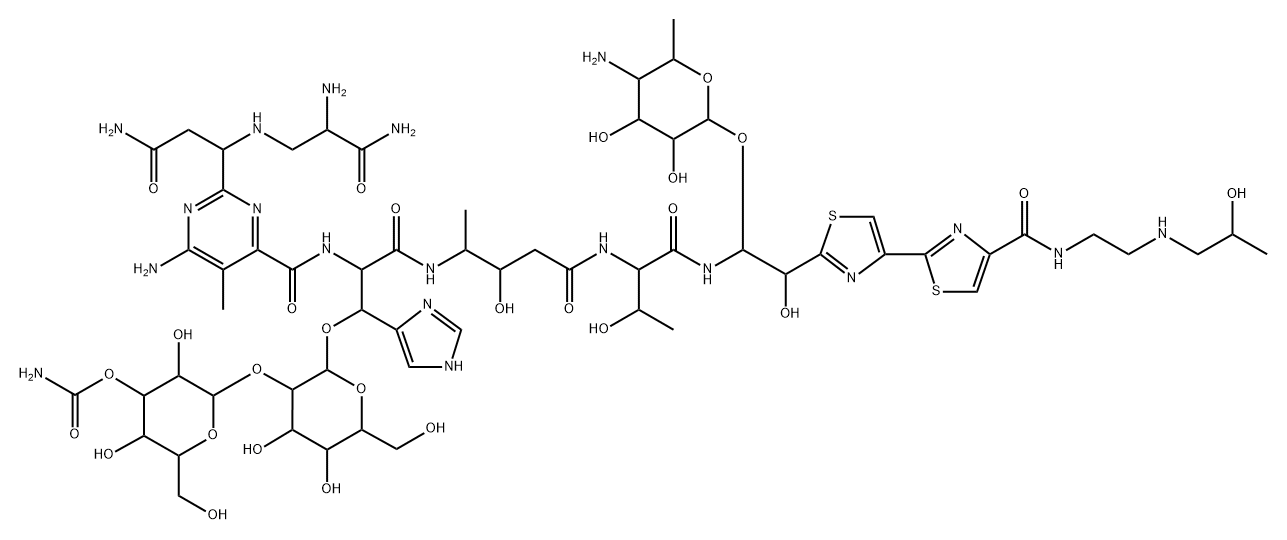 13-[(4-Amino-4,6-dideoxy-α-L-talopyranosyl)oxy]-19-demethyl-12-hydroxy-N1-[2-[(2-hydroxypropyl)amino]ethyl]bleomycinamide Struktur
