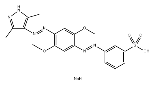 Benzenesulfonic acid, 3-[2-[4-[2-(3,5-dimethyl-1H-pyrazol-4-yl)diazenyl]-2,5-dimethoxyphenyl]diazenyl]-, sodium salt (1:1) Struktur