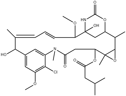 Maytansine, O3-de2-(acetylmethylamino)-1-oxopropyl-15-hydroxy-O3-(3-methyl-1-oxobutyl)-, (15R)- Structure