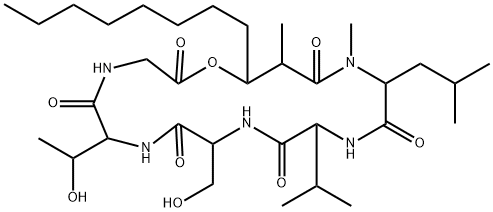 Cyclo[Gly-3-hydroxy*-2-methyl-1-oxoundecyl-N-methyl-L-Leu-L-Val-L-Ser-L-aThr-] 结构式