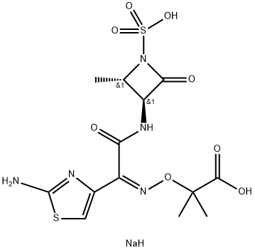 Propanoic acid, 2-[[(Z)-[1-(2-amino-4-thiazolyl)-2-[[(2S,3S)-2-methyl-4-oxo-1-sulfo-3-azetidinyl]amino]-2-oxoethylidene]amino]oxy]-2-methyl-, monosodium salt (9CI) Structure