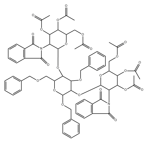 4,6-二-O-(3,4,6-三-O-乙酰基-2-脱氧-2-邻苯二甲酰亚氨基-Β-D-吡喃葡萄糖基)-1,3,6-三-O-苄基-Α-D-吡喃甘露糖苷 结构式
