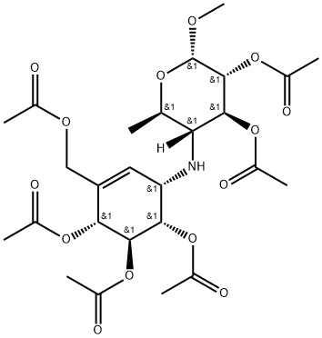 [1S-(1α,4α,5β,6α)]-4,6-Dideoxy-4-[[4,5,6-tris(acetyloxy)-3-[(acetyloxy)Methyl]-2-cyclohexen-1-yl]aMino]-α-D-glucopyranoside 2,3-Diacetate Methyl Ester Struktur