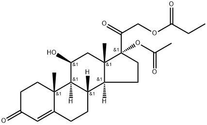Pregn-4-ene-3,20-dione, 17-(acetyloxy)-11-hydroxy-21-(1-oxopropoxy)-, (11β)- (9CI) Struktur