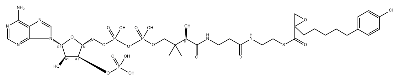 S-(2-(5-(4-chlorophenyl)pentyl)oxiranecarboxylate)-coenzyme A Structure