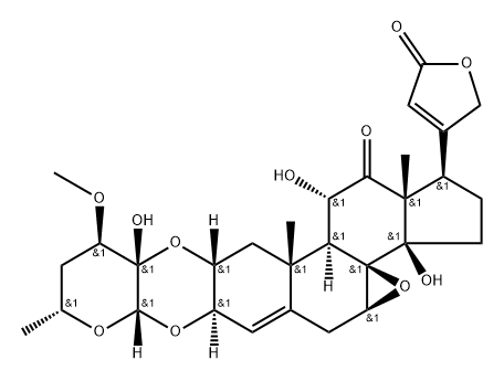 7β,8-Epoxy-11α,14-dihydroxy-12-oxo-3β,2α-[[(2S,3S,4R,6R)-tetrahydro-3-hydroxy-4-methoxy-6-methyl-2H-pyran-2,3-diyl]bis(oxy)]carda-4,20(22)-dienolide 结构式