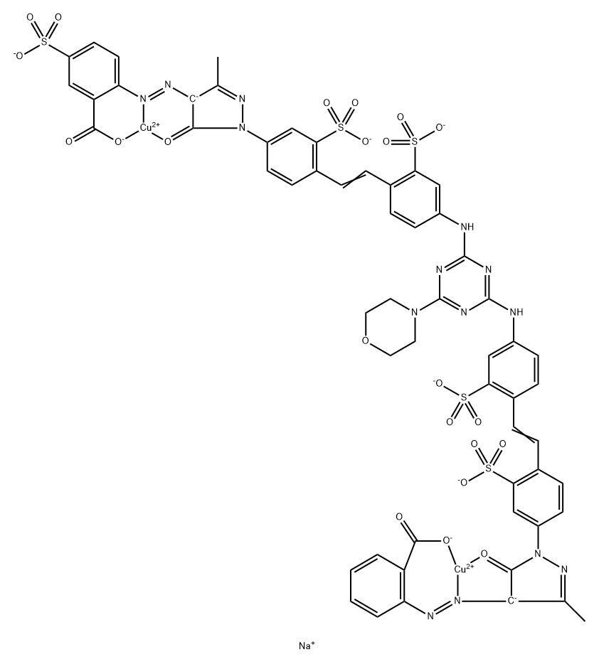 Cuprate(5-), [mu-[2-[[1-[4-[2-[4-[[4-[[4-[2-[4-[4-[(2-carboxyphenyl)azo]-4,5-dihydro-3-methyl-5-oxo-1H-pyrazol-1-yl]-2-sulfophenyl]ethenyl]-3-sulfophenyl]amino]-6-(4-morpholinyl)-1,3,5-triazin-2-yl]amino]-2-sulfophenyl]ethenyl]-3-sulfopheny  化学構造式