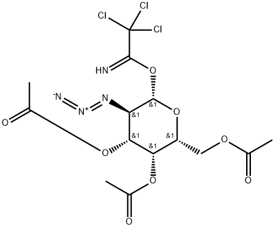 (2R,3R,4R,5R,6S)-2-(乙酰氧基甲基)-5-叠氮-6-(2,2,2-三氯-1-氨亚基乙氧基)四氢-2H-吡喃-3,4-叉基二醋酸盐, 83025-11-0, 结构式