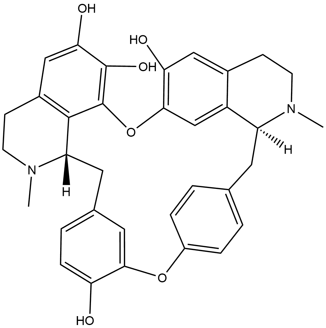 Berbaman-6,6',7,12-tetrol, 2,2'-dimethyl-, (1β)- (9CI) 化学構造式